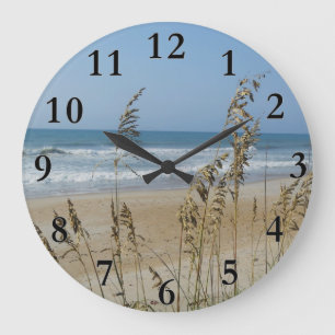 Ocean Waves and Sand Dune Sea Oats Landscape Photo Large Clock