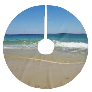 Ocean waves and sandy beach brushed polyester tree skirt