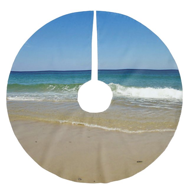 Ocean waves and sandy beach brushed polyester tree skirt (Front)