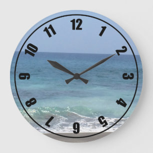 Ocean Waves and Sandy Beach Large Clock