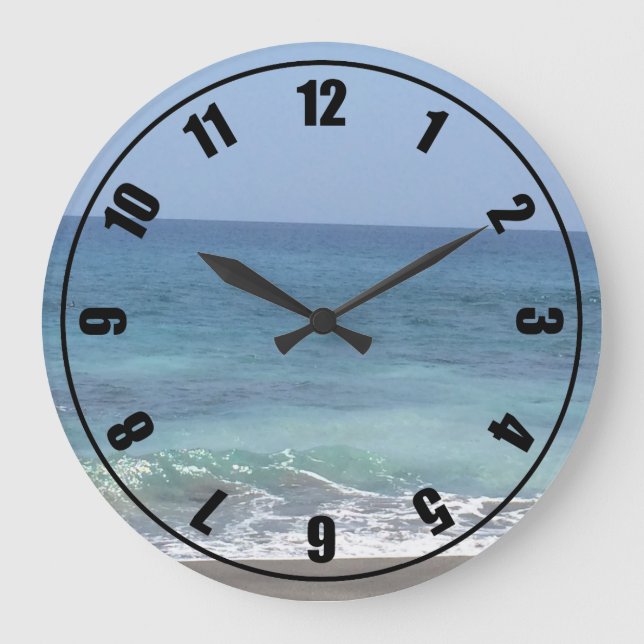 Ocean Waves and Sandy Beach Large Clock (Front)