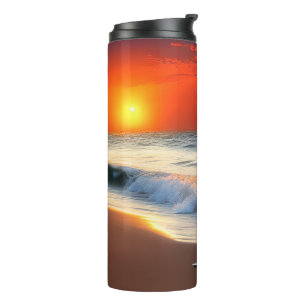 Ocean Waves and Sunset on Sandy Shower Thermal Tumbler