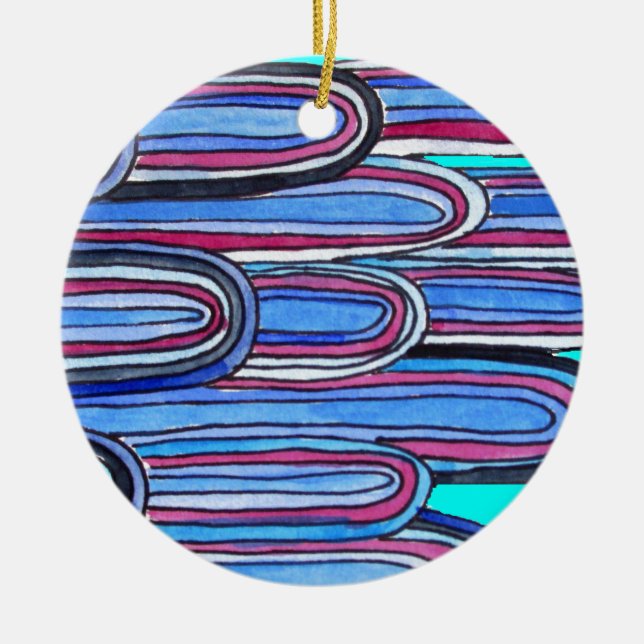Ocean Waves aqua blue pattern Ceramic Ornament (Front)