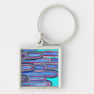 Ocean Waves aqua blue pattern Keychain