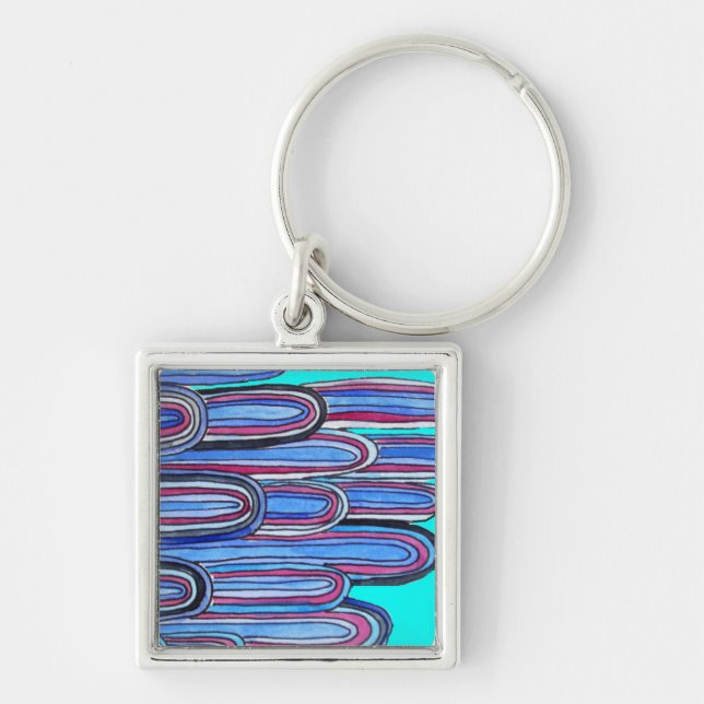 Ocean Waves aqua blue pattern Keychain (Front)