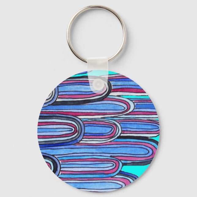 Ocean Waves aqua blue pattern Keychain (Front)