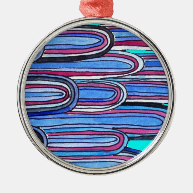 Ocean Waves aqua blue pattern Metal Ornament (Front)