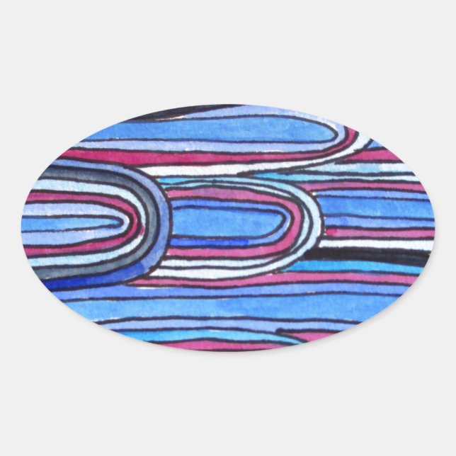 Ocean Waves aqua blue pattern Oval Sticker (Front)