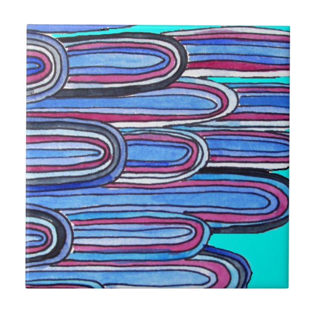 Ocean Waves aqua blue pattern Tile (Front)