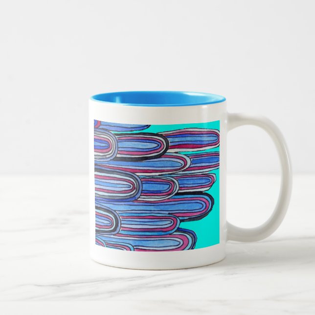 Ocean Waves aqua blue pattern Two-Tone Coffee Mug (Right)
