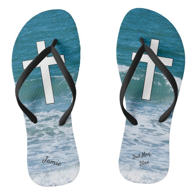 Ocean Waves Baptism Flip Flops (Footbed)