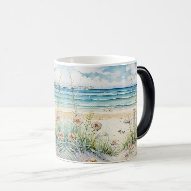 Ocean Waves & Beach Blooms Art Painting Magic Mug (Front Right)