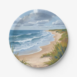 Ocean Waves Beach Coastal Painting Paper Plate