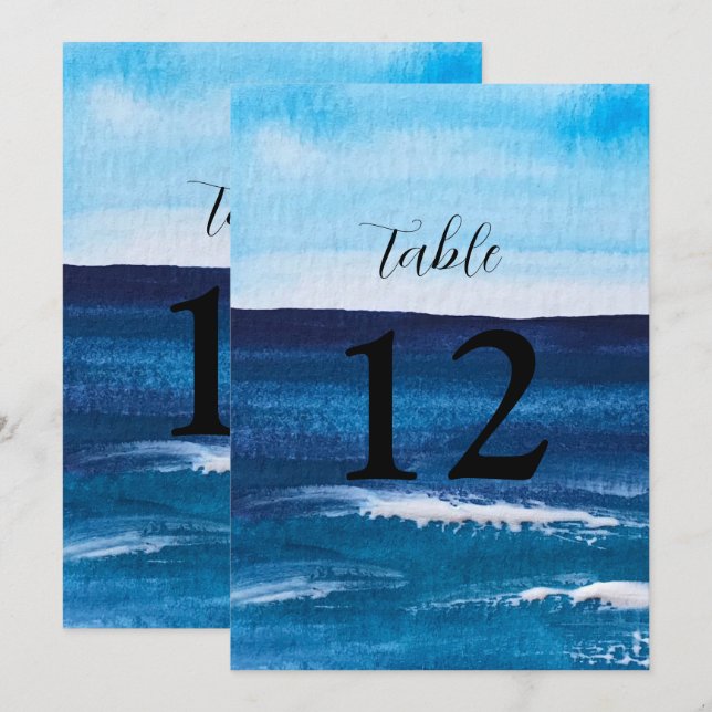 Ocean Waves Beach Destination Blue Table numbers (Front/Back)