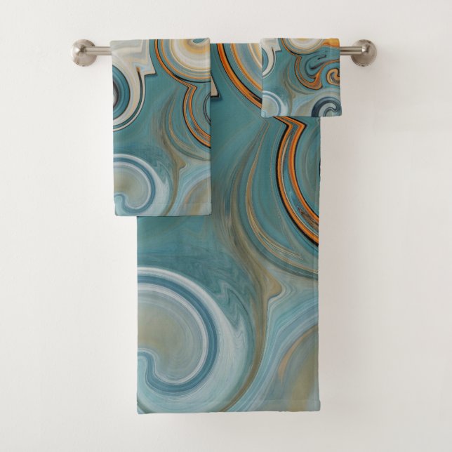 Ocean Waves Beach Teal Blue Abstract 74 Bath Towel Set (Insitu)