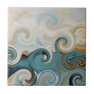 Ocean Waves Beach Teal Blue Abstract 74 Tile