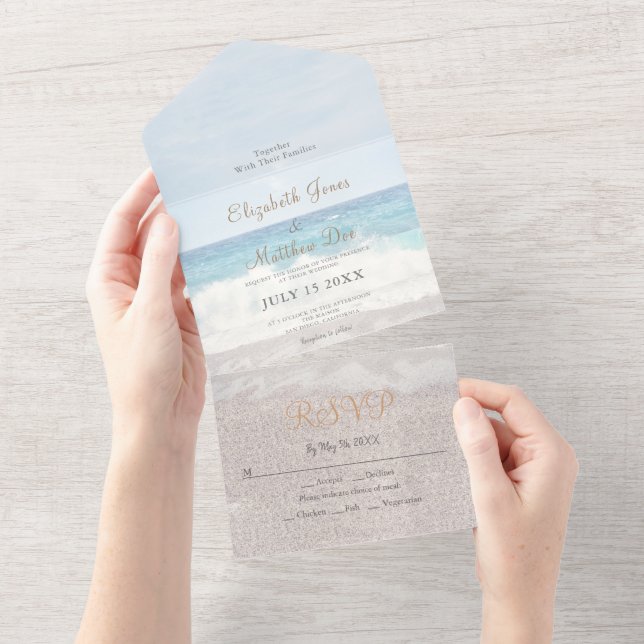 Ocean Waves Beach Tropical Wedding All In One Invitation (Tearaway)