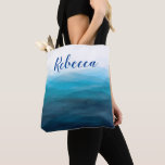 Ocean Waves Beach Watercolor Tote Bag, Turquoise<br><div class="desc">Modern. Elegant. This design features my original blue waves watercolor painting. Personalize with your name or add a favourite saying.</div>