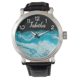 Ocean Waves Black Background Personalized Watch