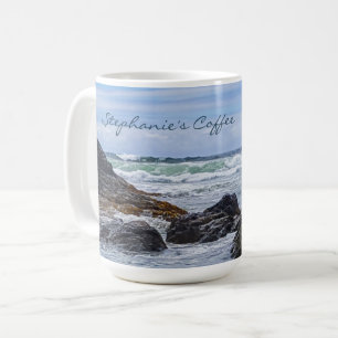 Ocean Waves Blue Green Shoreline Rock Larger Size Coffee Mug