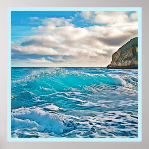 Ocean Waves: Blue Horizon Poster