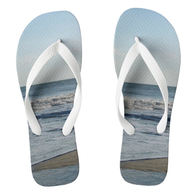 Ocean Waves Blue Sky Beach Sand Flip Flops (Footbed)