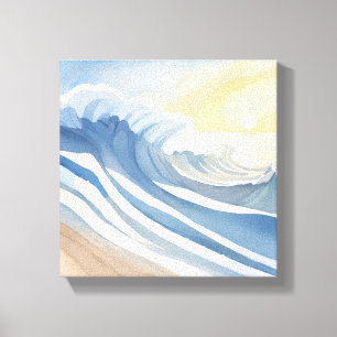 Ocean Waves   Blue Watercolor  Canvas Print
