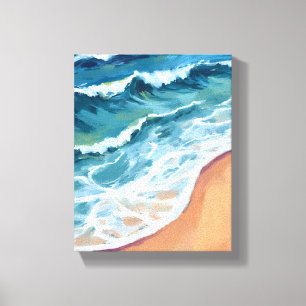 Ocean Waves Blue Watercolor Coastal Canvas Print