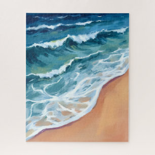 Ocean Waves Blue Watercolor Coastal Jigsaw Puzzle