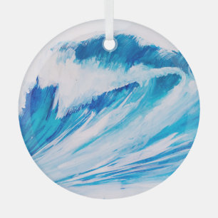 Ocean Waves: Blumarine Watercolor Beauty. Glass Ornament