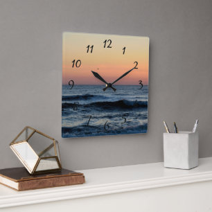 Ocean waves breaking on surf square wall clock