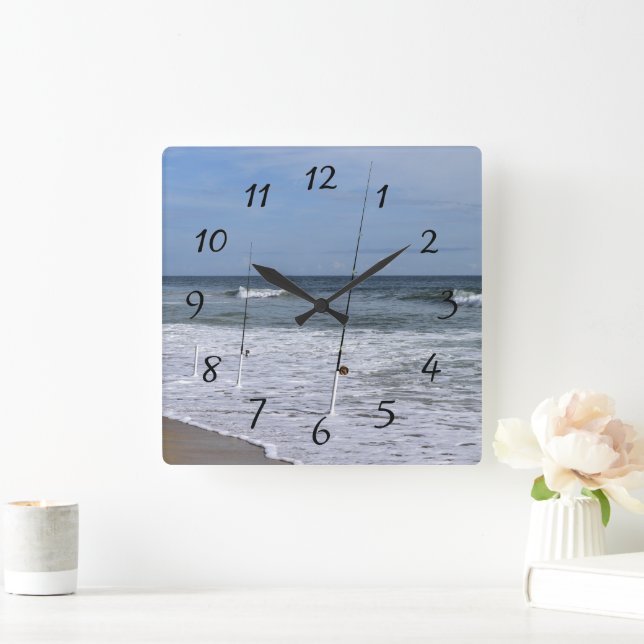 Ocean waves breaking on surf square wall clock (Home)