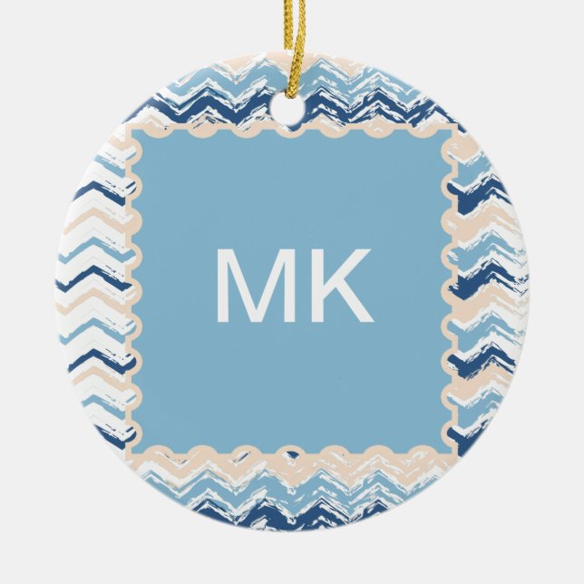 Ocean Waves Chevron Ceramic Ornament (Front)