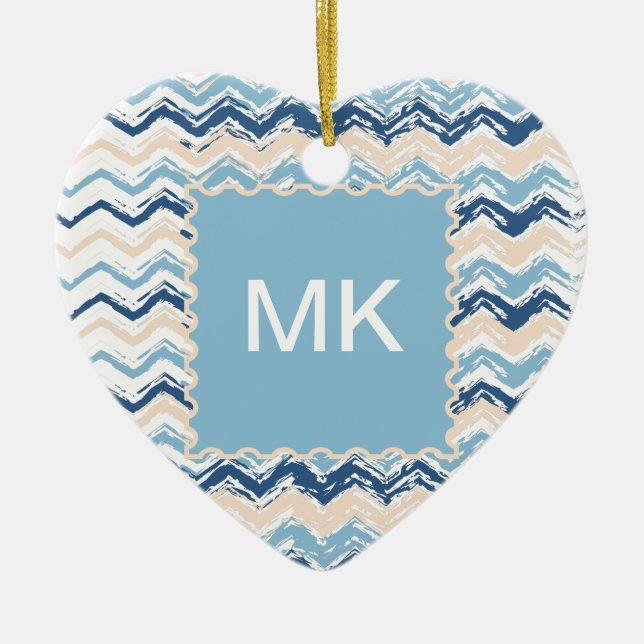 Ocean Waves Chevron Ceramic Ornament (Front)