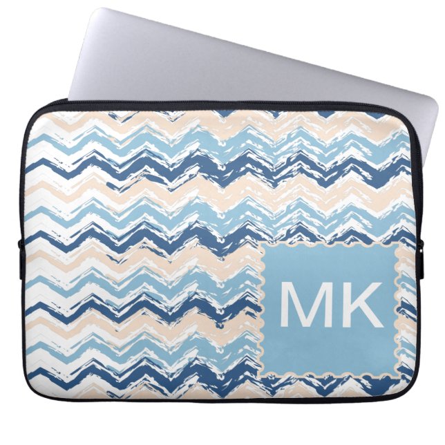 Ocean Waves Chevron Laptop Sleeve (Front)
