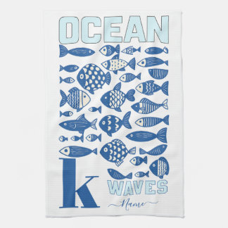 Ocean Waves Coastal Fish Kitchen Towel – Nautical 