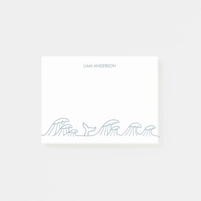 Ocean waves coastal kids personalized post-it notes (Front)