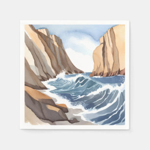 Ocean Waves Crashing   Coastal Beach Watercolor Napkin