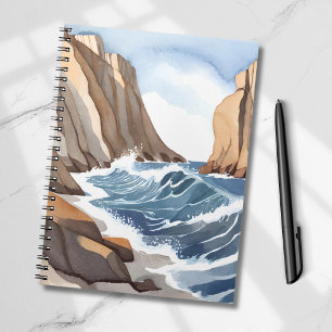 Ocean Waves Crashing   Coastal Beach Watercolor Notebook