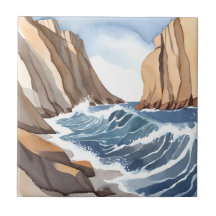 Ocean Waves Crashing | Coastal Beach Watercolor
