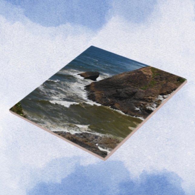 Ocean Waves Crashing on Rocky Coastline Seascape Tile (In Situ)