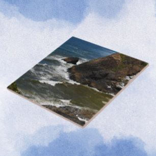 Ocean Waves Crashing on Rocky Shoreline Tile