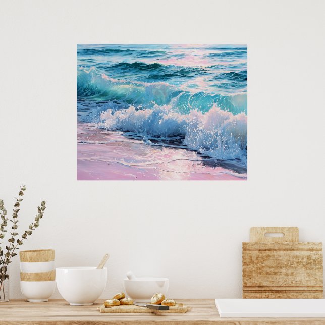 Ocean Waves Crashing on Shoreline Poster (Kitchen)