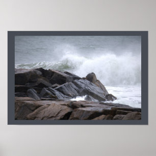 Ocean Waves Crashing Rocks Poster