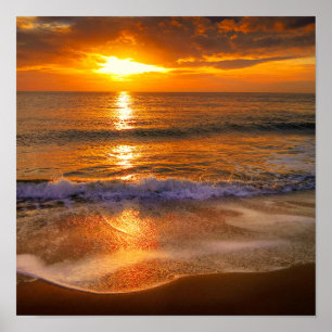 Ocean Waves during Sunset Poster