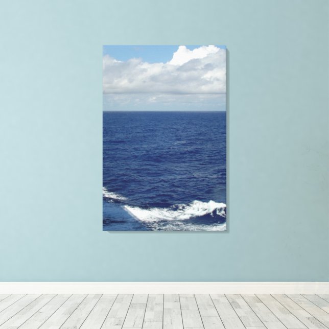 Ocean Waves Fluffy White Clouds Blue Sky Canvas (Insitu(Wood Floor))