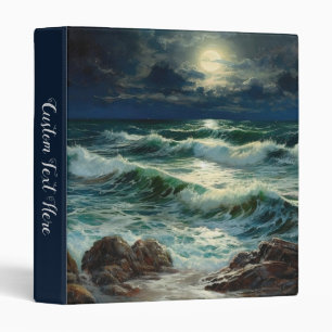 Ocean Waves Full Moon Nature Landscape Binder