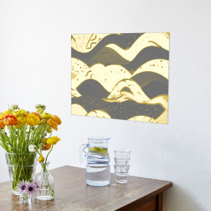Ocean Waves Gold Foil With a Dark Grey Background Prints