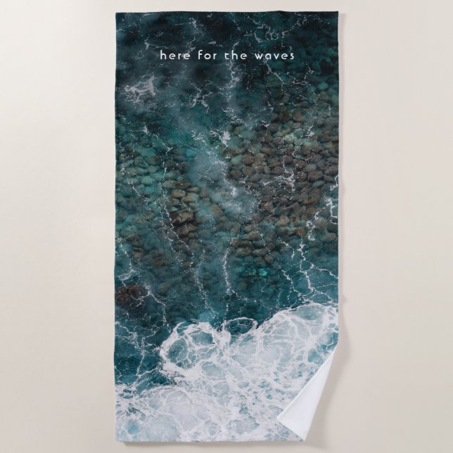 Ocean waves in dark teal, customizable beach towel (Front)