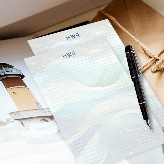 Ocean Waves Lined Monogram Writing Paper (Creator Uploaded)